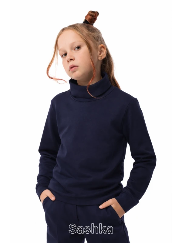 Водолазка для дівчинки Sashka трикотажна темно-синя, розмір 116-164 